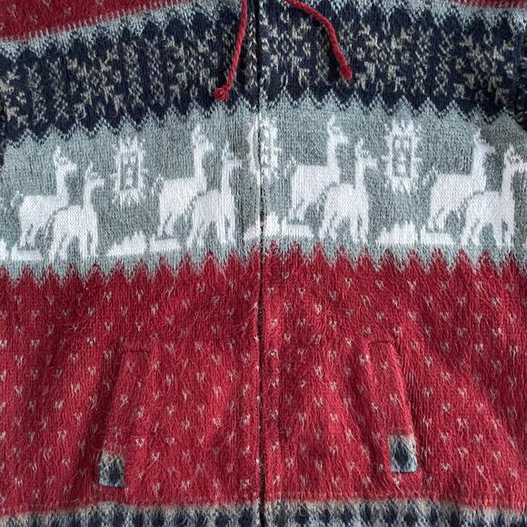 🔥Ruminahui Wool Alpaca Fuzzy Llama Southwest Native Aztec Hood Sweater Cardigan - Picture 12 of 16
